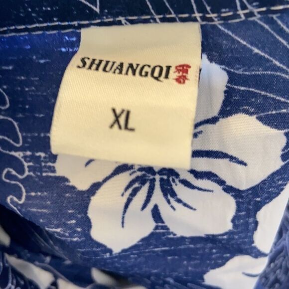 Blue Hawaiian Print Button Up Collared Shirt XL - Picture 7 of 9